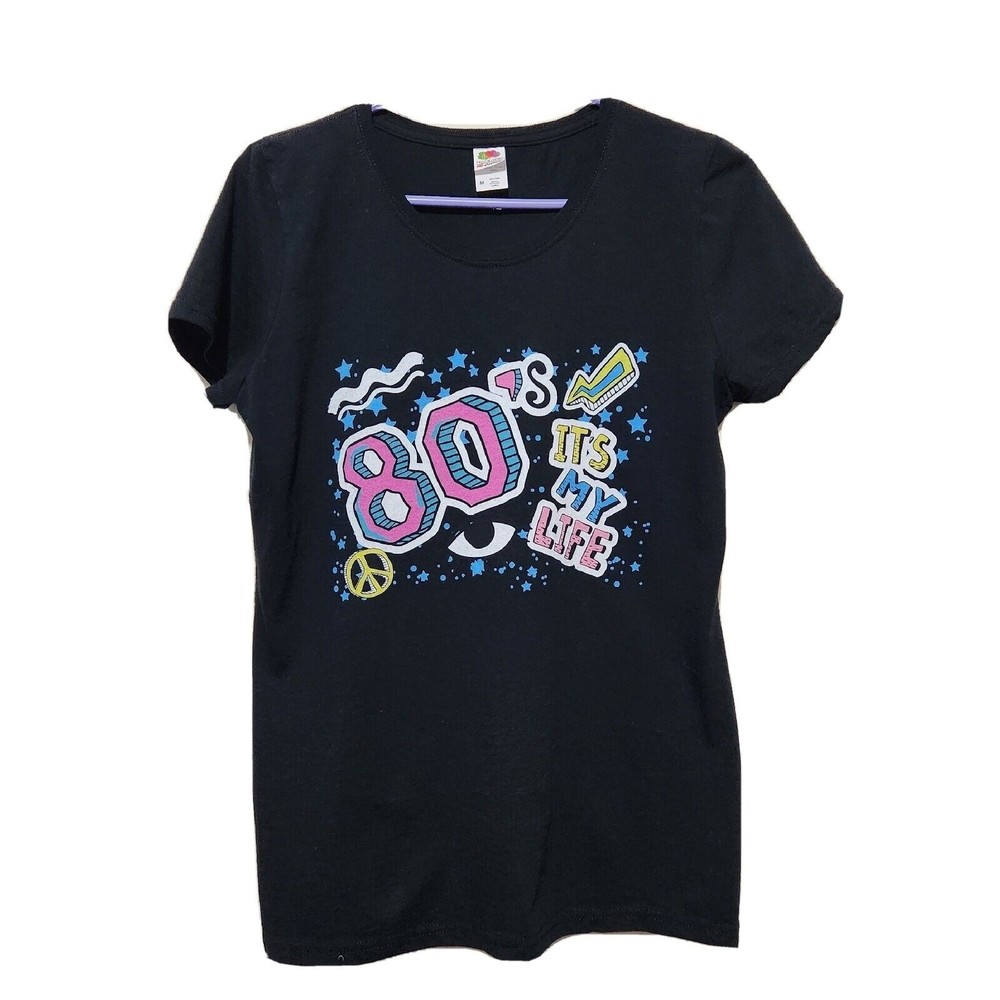 I Love The 80's Graphic T-shirt  100% Cotton Size Medium Black Colorful